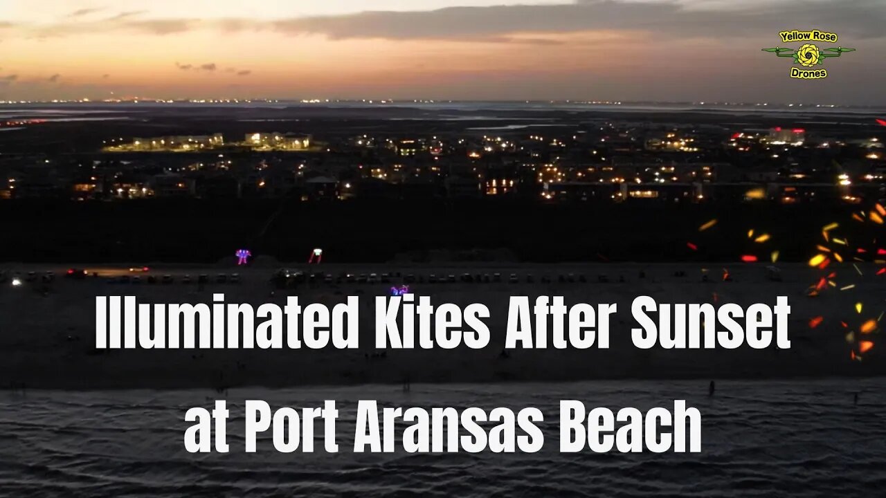 Aerial Drone View of Nighttime Illuminated Kites Flying at Port Aransas Beach #beach #nighttime