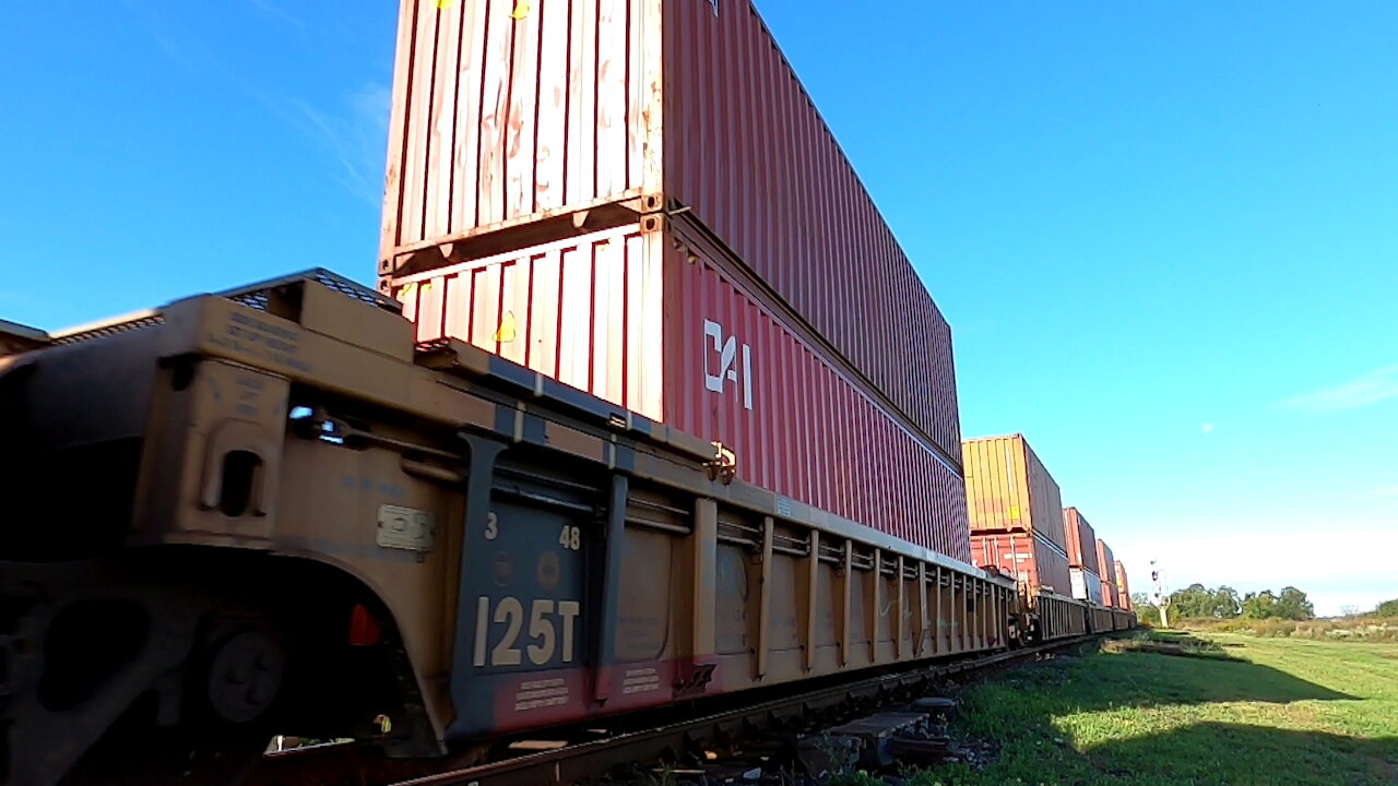 Eastbound CN 148 Intermodal Train CN 2225 & CN 5643 Locomotives In Ontario TRACK SIDE