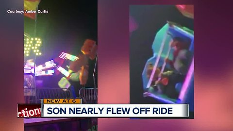 Mom terrified after son nearly flies off a carnival ride