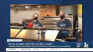 Boulevard Bistro in Belcamp says "We're Open Baltimore!"