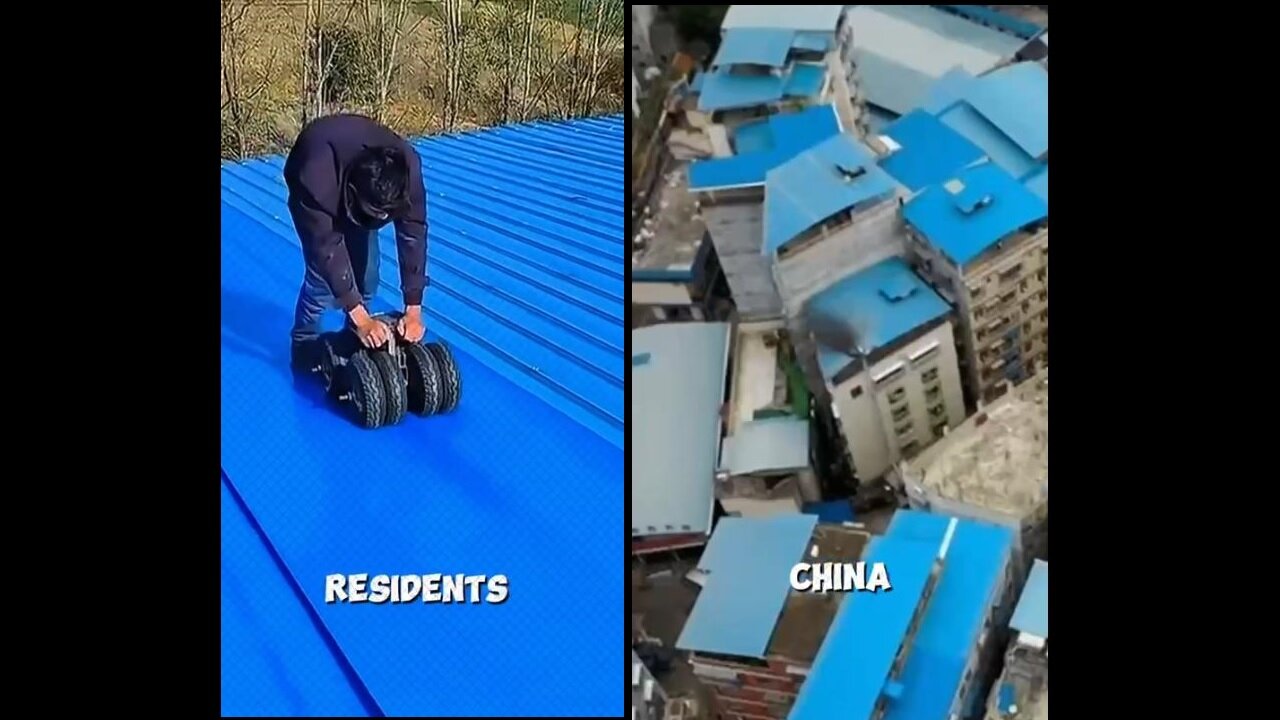 Why have some residents of China been putting BLUE material on their roofs?