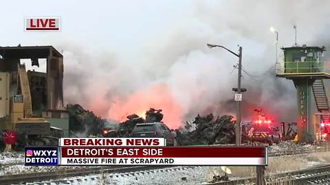 Massive fire at scrapyard on Detroit's east side