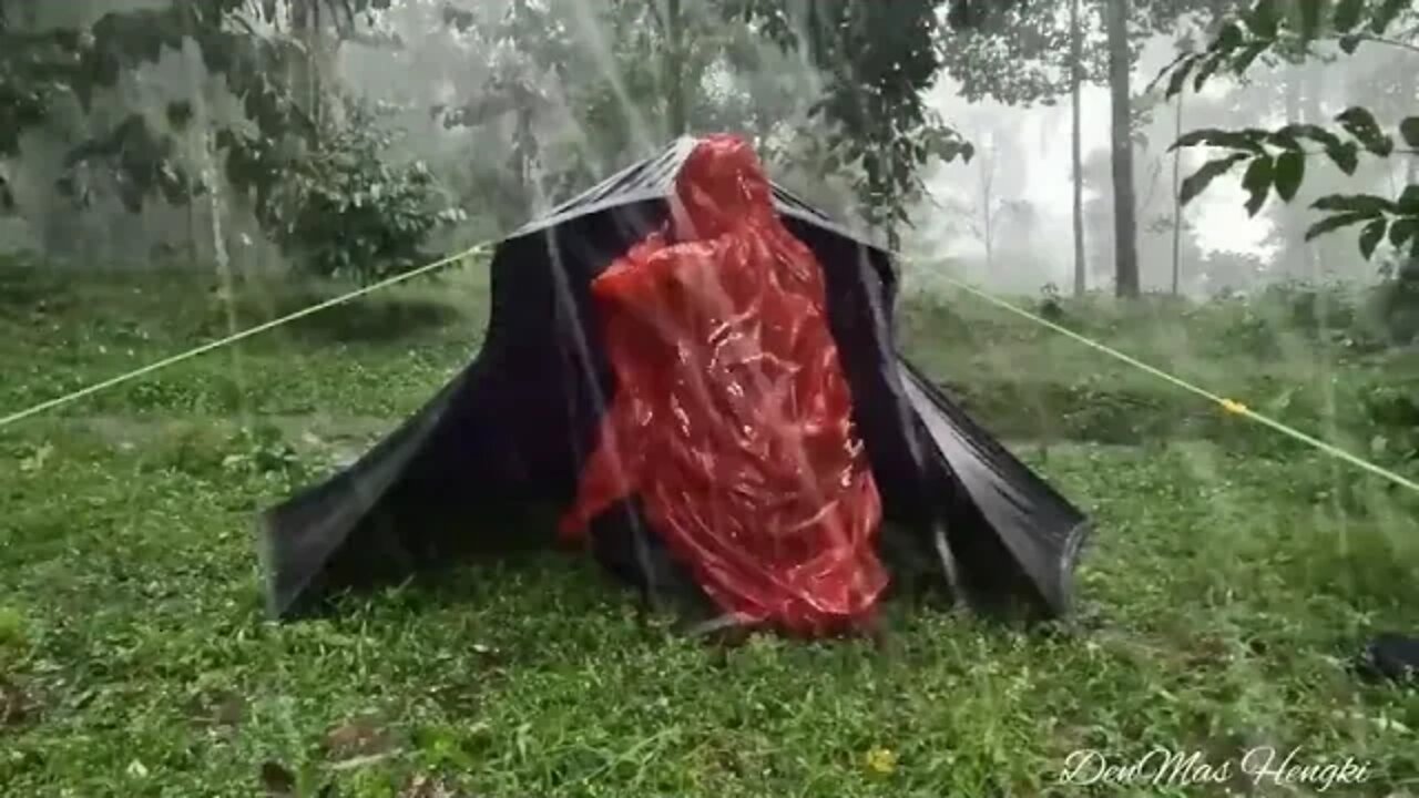 SOLO CAMPING HEAVY RAIN NON STOP RAIN FLOOD BEHIND THE SHELTER ASMR !!! 15