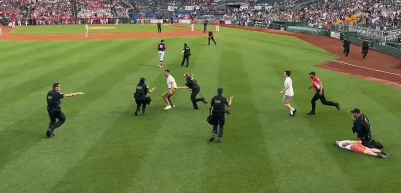 Climate activists arrested for disrupting congressional baseball game in DC.