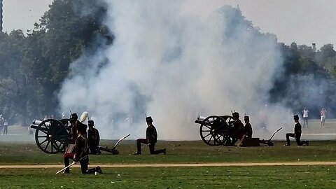 Gun salute one year rein of the king in hyde park one year since the passing of Queen Elizabeth