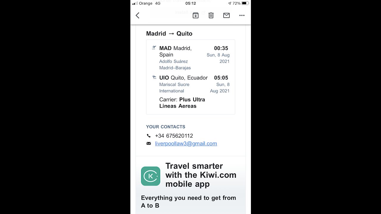 UNABLE TO REACH HAVANA CUBA BECAUSE OF INTERFERENCE. TICKET FOR MADRID TO QUITO ECUADOR