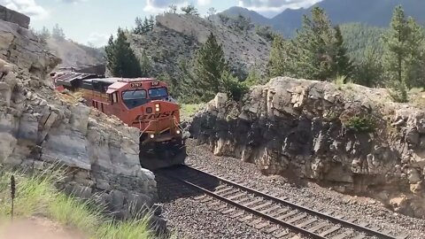 BNSF Coal w/MRL helpers ascends Mullan Pass, MT 6/22-1