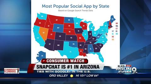 Snapchat is the most popular social media app in Arizona