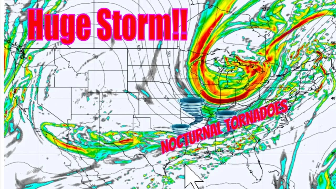 A Huge Storm Bringing Nocturnal Tornadoes, Damaging Winds, Hail & Freezing Temperatures!!