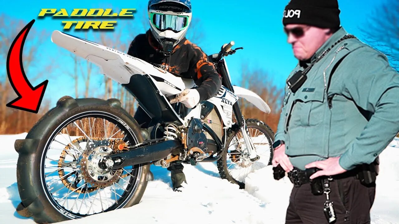 Busted By POLICE Ripping Paddle Tire E-Bike in SNOW!