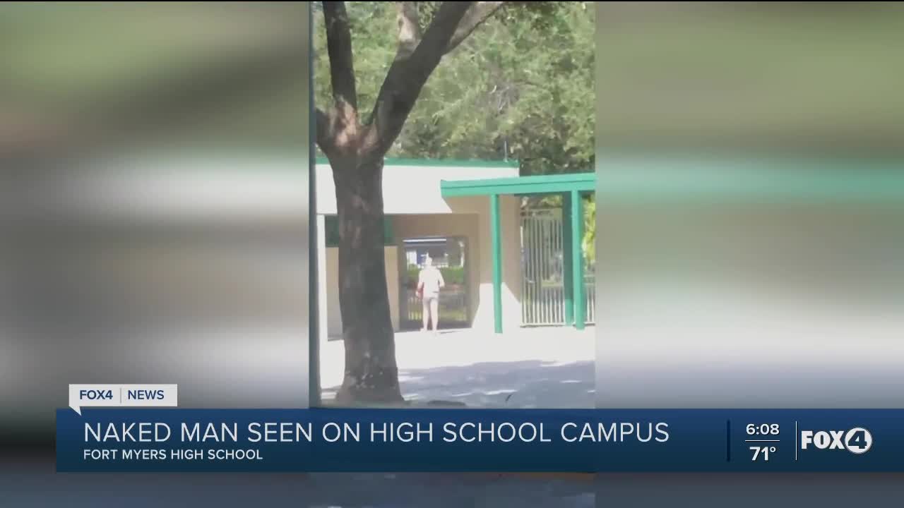 Naked man on high school campus