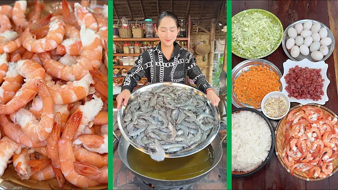 Fry shrimp cooked rice with egg || Delicious shrimp fry and cook, Crispy shrimp || Cooking with Sros