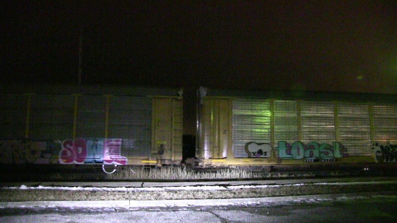 Eastbound Autorack Train CN 3281 Engines In Ontario