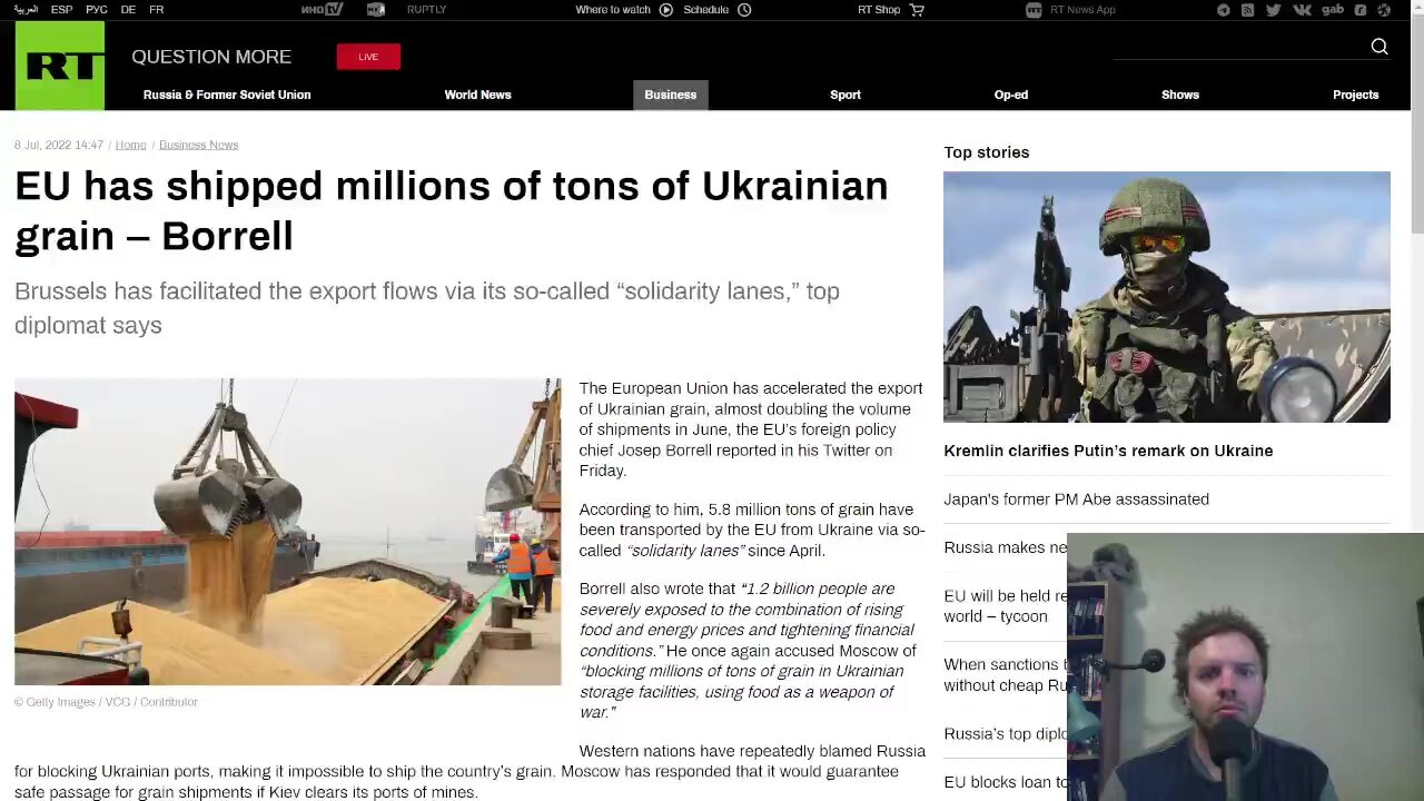 The EU has shipped 5.8 million tons of grain out of Ukraine via “solidarity lanes”