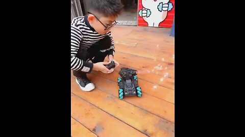 A moving vehicle that blows bubbles