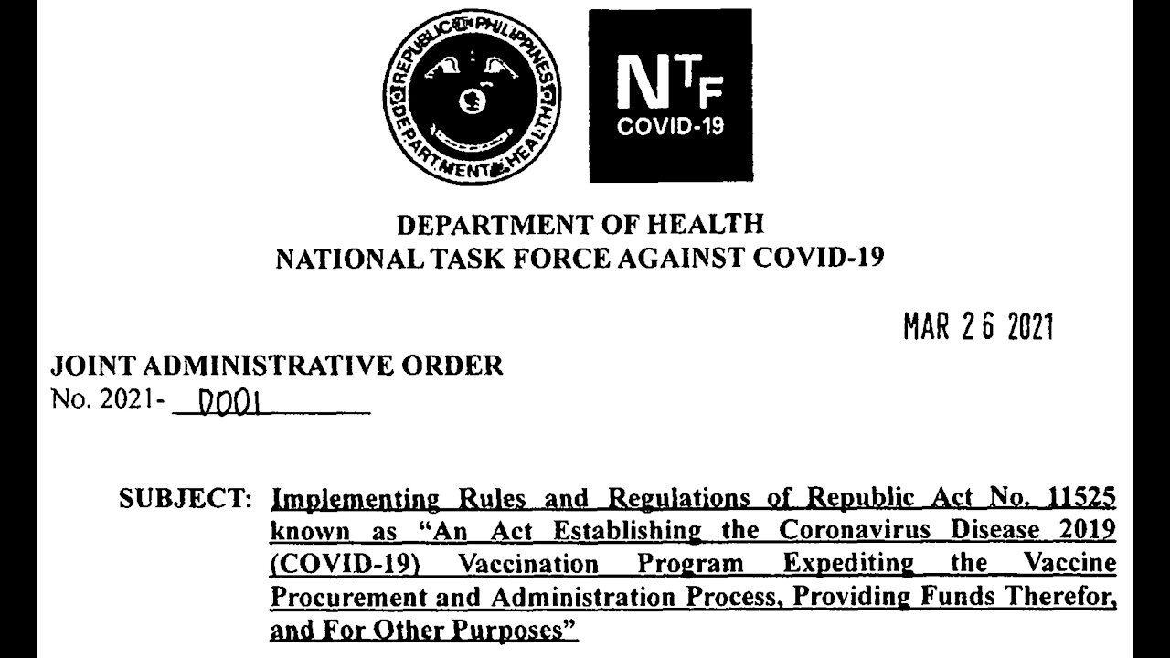 Another document to prove COVID VACCINATION IS NOT MANDATORY in the Philippines - DOH_NTF 210326