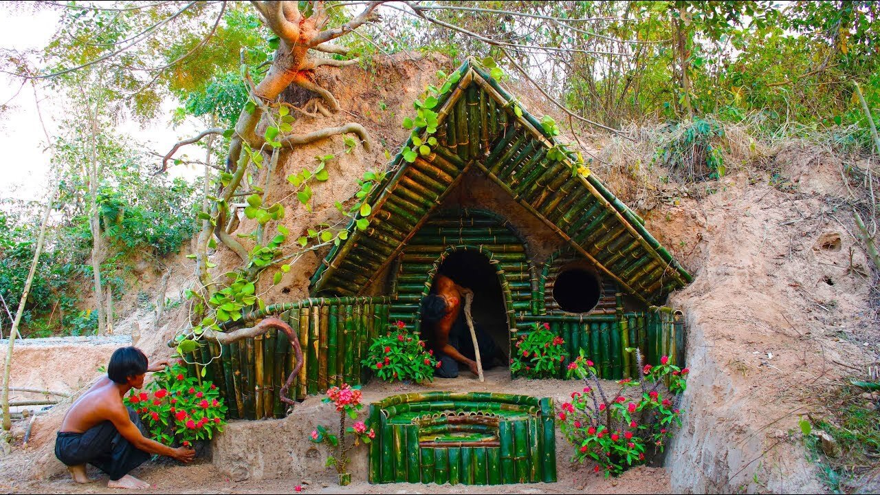 Build Beautiful Secret House Underground Using Bamboo