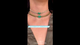 Miami iced out Cuban link diamond and Colombian emerald necklace choker 18K gold