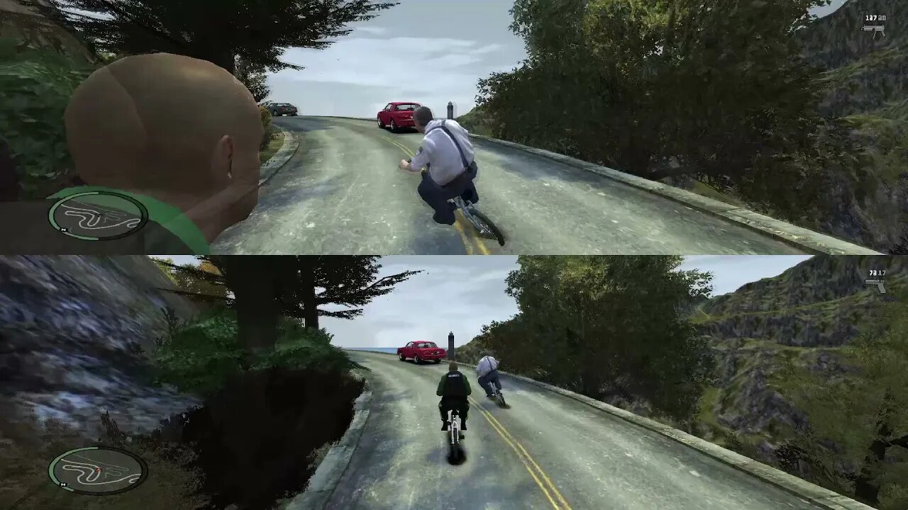 GTA IV - Crash with Mountains Bikes Splitscreen [Euphoria Physics]