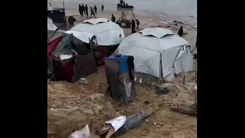 Israel forced Palestinians into da sea leaving them w/ nowhere 2 goin flooded tents while being bomb