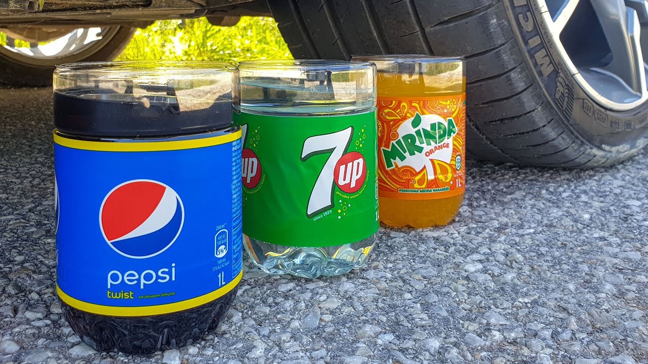 Crushing Crunchy & Soft Things by Car! EXPERIMENT CAR vs PEPSI, 7UP, MIRINDA