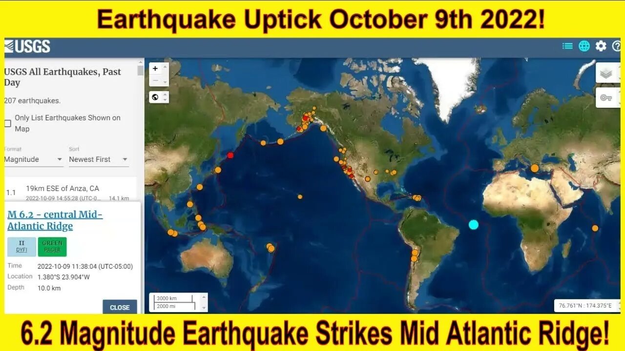 6.2 Magnitude Earthquake Strikes Mid Atlantic Ridge October 9th 2022!