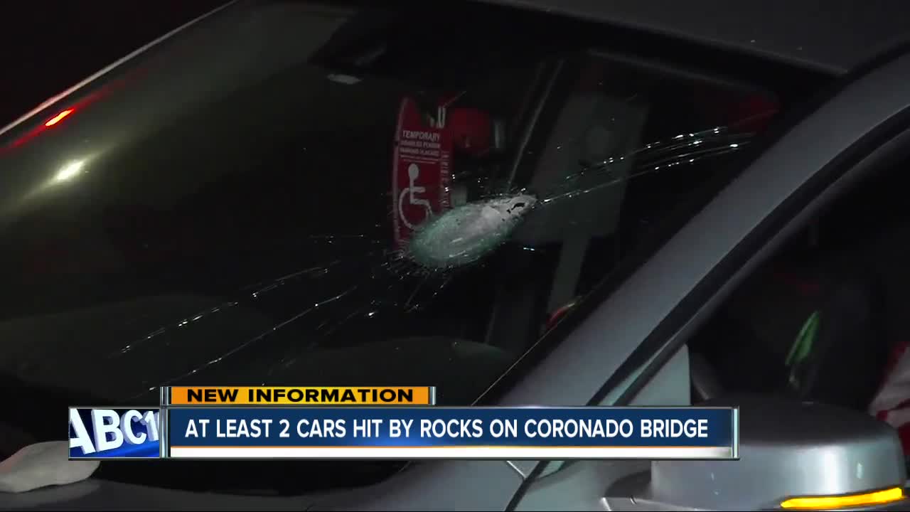 Rocks strike at least 2 cars on Coronado Bridge