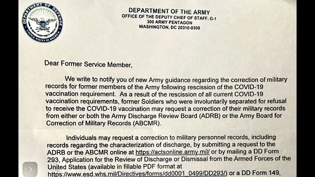 COVID - 19: A letter is going out to soldiers …”may request a correction of their military records.”