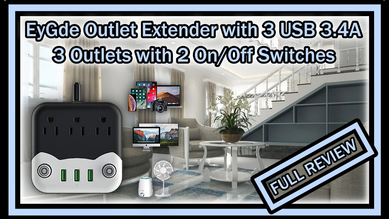 EyGde Outlet Extender P-06 with 3 USB 3.4A & 3 Outlets with 2 On/Off Switches FULL REVIEW