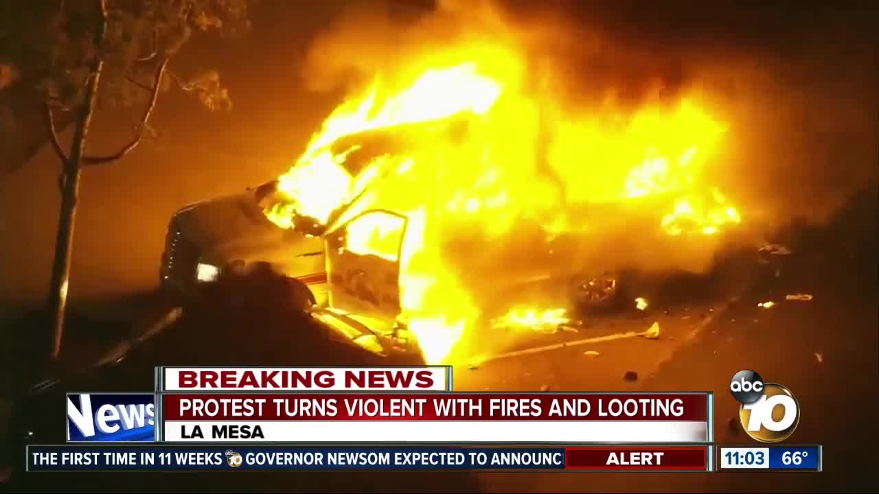 La Mesa protest turns violent with fires and looting