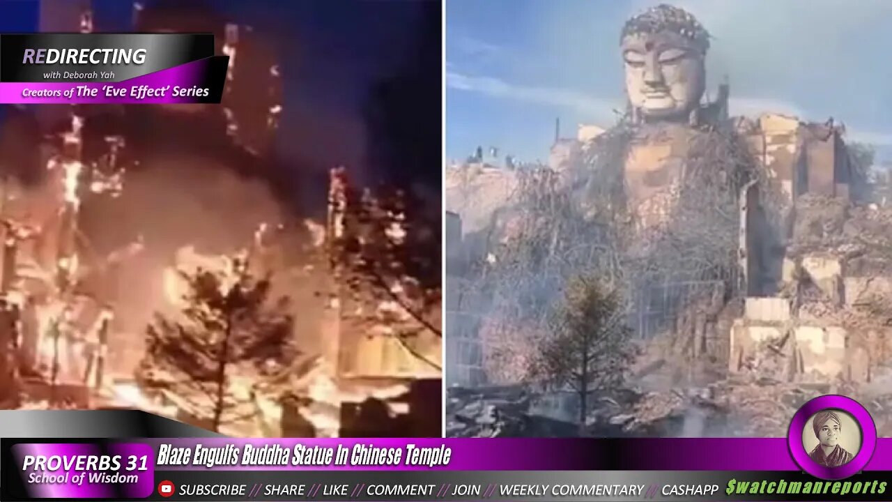 Fire Engulfs False Idol God Buddha Statue In Chinese Temple