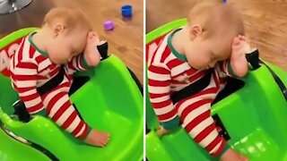 Little Boy Falls Asleep In His Electric Bumper Car