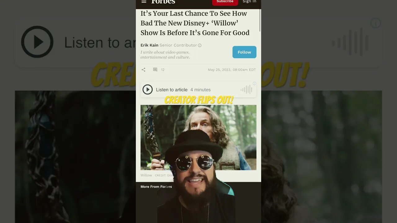 Disney Plus Series Willow Creator MELTS DOWN After Forbes Article #shorts #disney