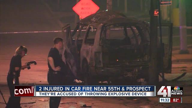 2 seriously injured in car fire caused by explosive devices