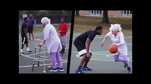 Grandma Plays Basketball At The Park!