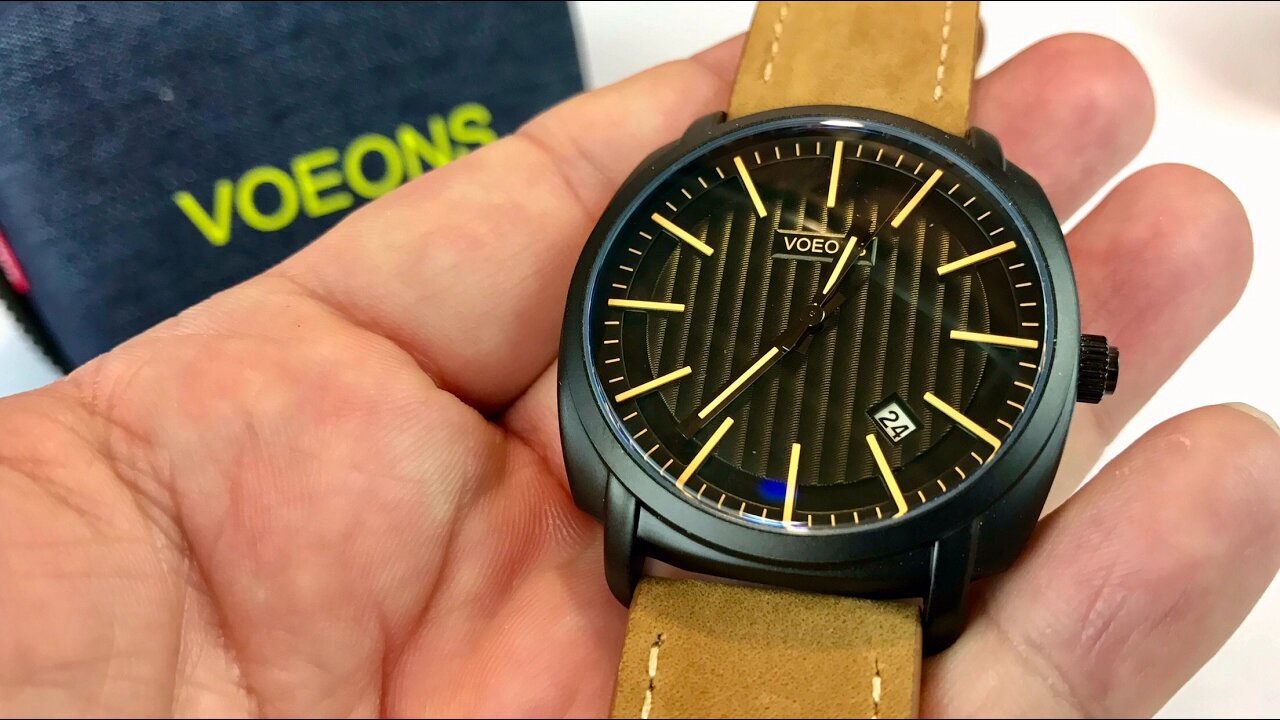 Voeons Analog Quartz Genuine Brown Leather Strap Casual Watch review and giveaway