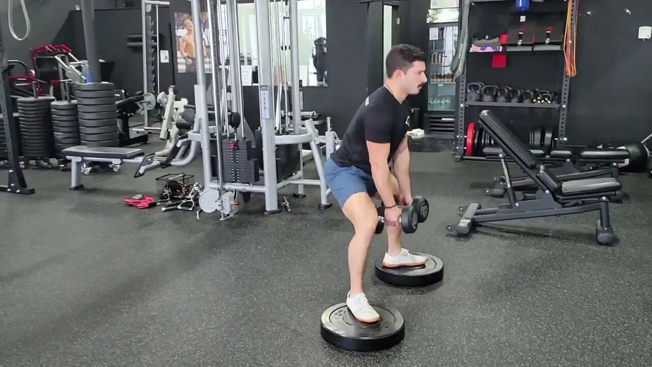 Dual Dumbbell Deficit Sumo Squats