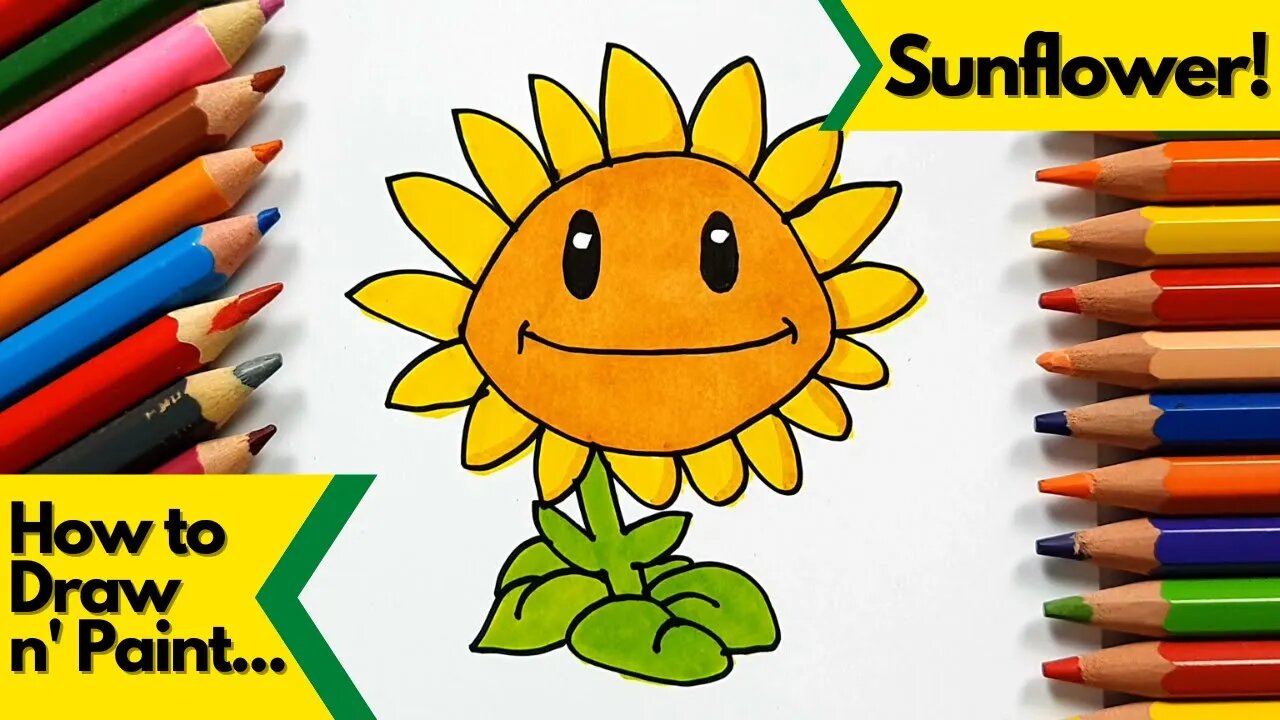 How to draw and paint SunFlower from Plants vs Zombies Game