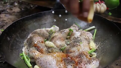 Cooking Coconut Chicken Leg Recipe eating so Yummy - Use Coconut water Cook Chicken Meat in Fry P-16