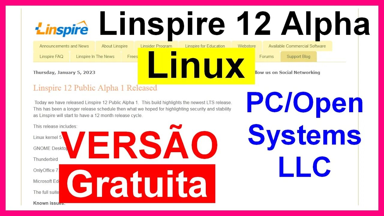 Lançado o Linspire 12 Public Alpha 1 (Versão GRATUITA da PC/OpenSystems LLC)