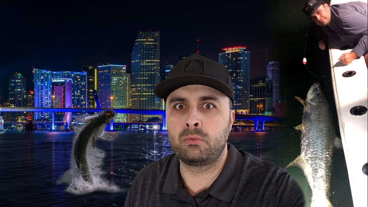 Fishing for Multiple GIANT Tarpon in Miami at Night