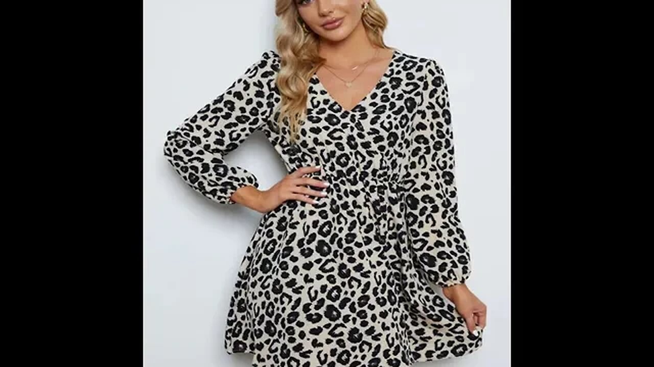 LEOPARD V-NECK BALLOON SLEEVE DRESS