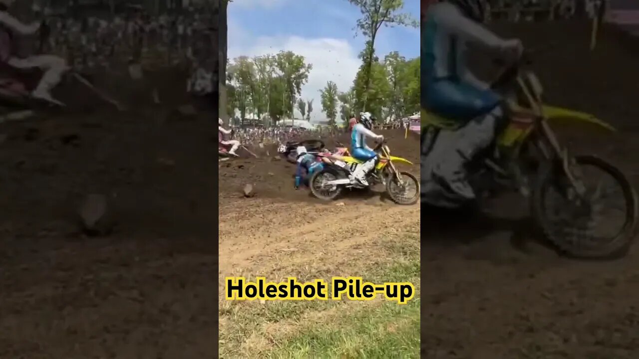 So much action in the Holeshot turn at Ironman #motorcross #dirtbike #jett #2023 #undefeated