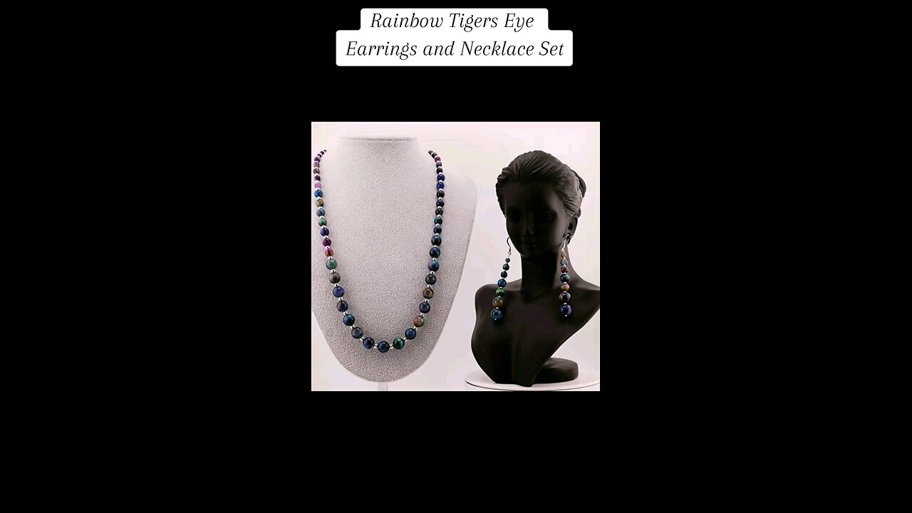 Rainbow Tigers Eye Earrings and Necklace with Sterling Silver Set