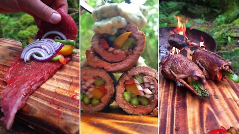 Not so boring 😜Frying steak CampFire cooking 🔥