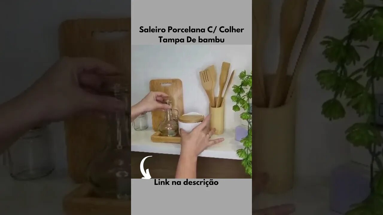 Saleiro Porcelana C/ Colher com Tampa De bambu