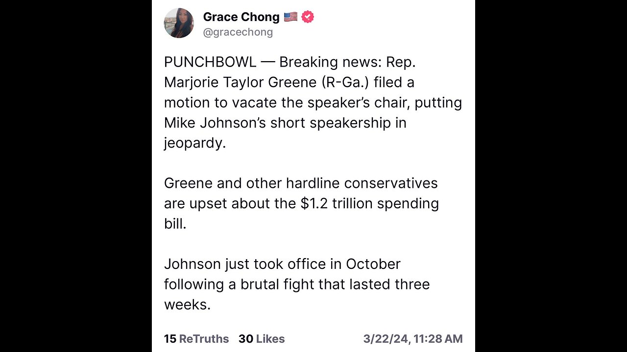 💥BREAKING: MTG Files Motion To Vacate Against Speaker Mike Johnson