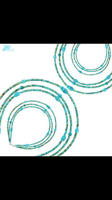 Natural turquoise Three -strand necklace 3mmbeads choker Handmade Jewelry Gifts01