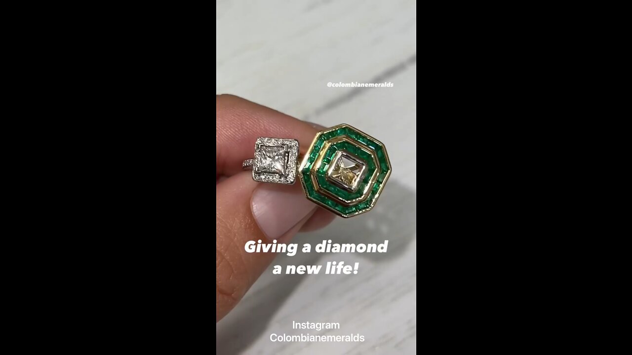 Custom making princess cut diamond in emerald baguette double halo ring in 18K