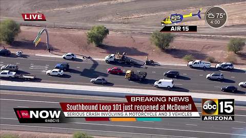 NOW: 3 people hospitalized after Loop 101/McDowell motorcycle crash